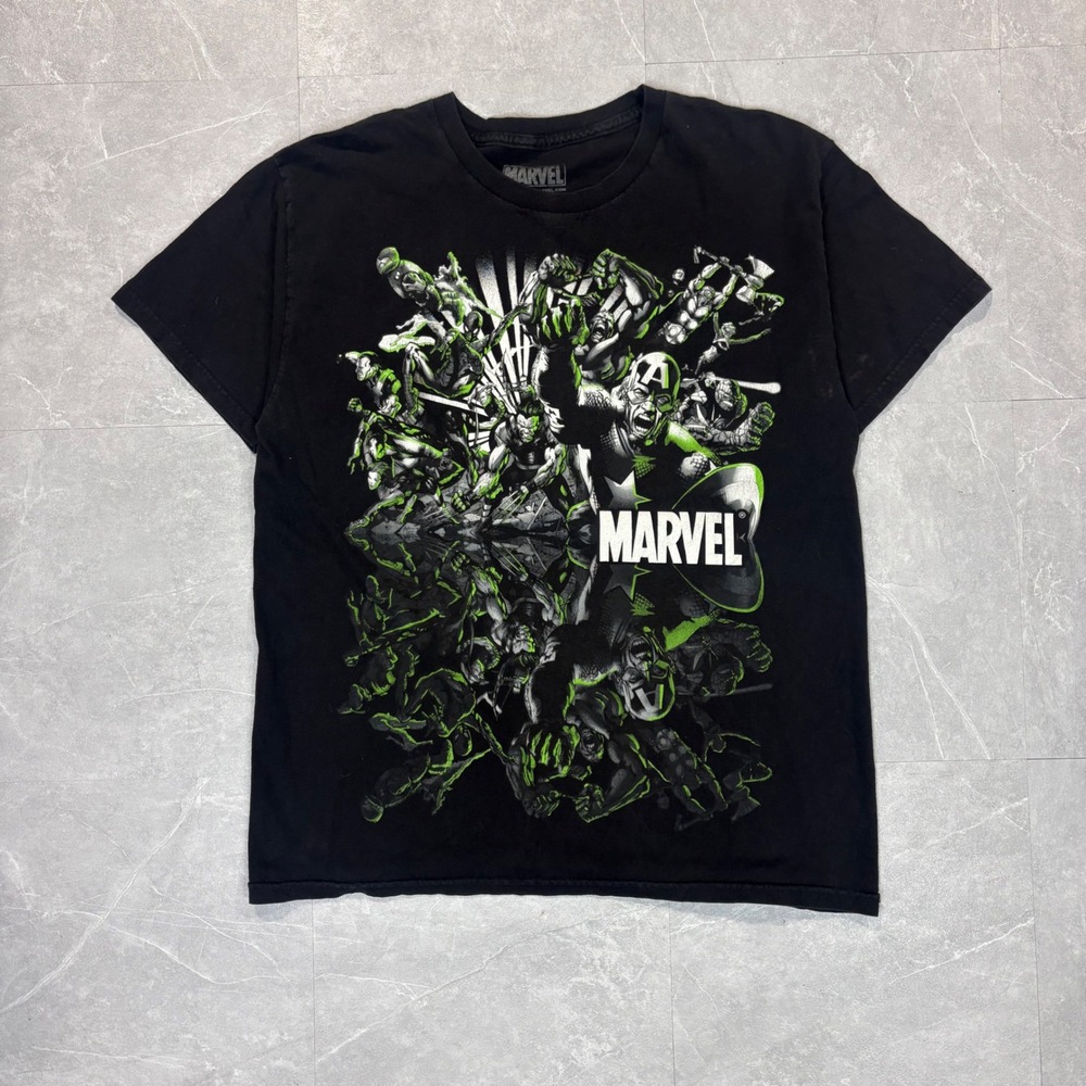 Marvel Comics Mad Engine Mens Black Green Avengers Graphic T-Shirt Large
